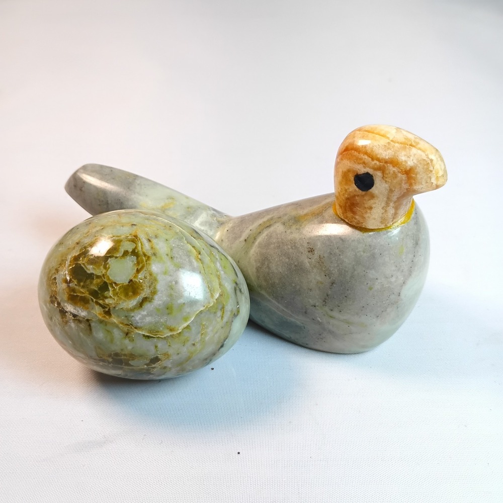 Polished Stone Marble Paperweight Bird And Egg, Heavy